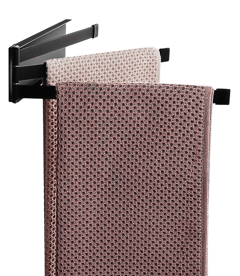 YEAVS Swing Towel Holder Rack Matte Black, Wall Mounted Towel Bar Swivel with 3-Arm for Bathroom Kitchen Storage - Image 1